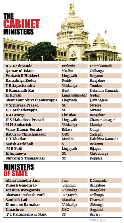 siddaramaiah expands cabinet, 28 ministers sworn in. bonanza for