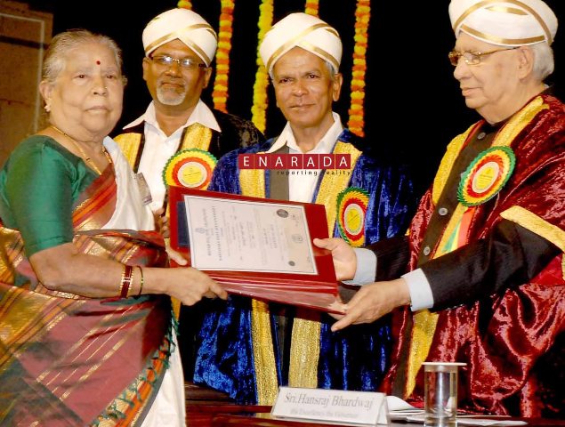 80 year old Shantha Bai, received her master degree  from Sanskrit   and cash prize from Governor Hans Raj Bharadwaj on the occasion of the 13 th annual convocation of Karnataka State Open University in Mysore on July 23, 2013