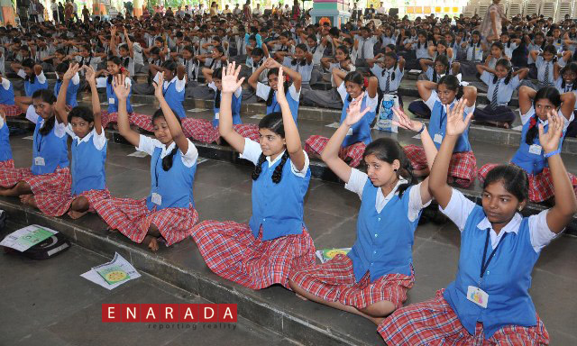 SSLC students undergoing training in YOGA for improved memory and concentration