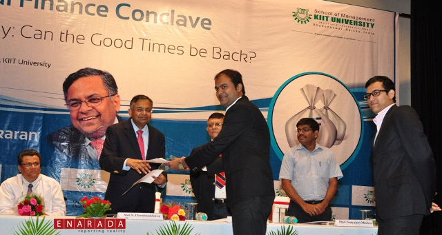 4th National Finance Conclave held at School of Management, KIIT University (KSOM) on 21st September, 2013.  N. Chandrasekaran, CEO & MD of Tata Consultancy Services (TCS), Prof. Ashok Kumar Sar, Dean School of Management, Kiit University, Prof P.P. Mathur, VP Kiit Univrsity,and others are seen  in the picture