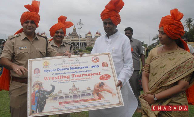 Minister V Srinivas Prasad released the wrestling events posters on the Occasion.Mysore DC, SP and City Police Commissioner are also seen. 