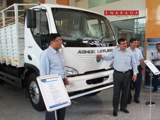 From left - Sandeep Agrawal, Head ICV vertical, Vinod K. Dasari, MD, Ashok Leyland and Dr. Venkat Srinivas, Head PD - Trucks.