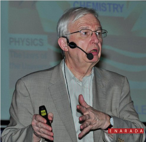 Prof. Jean-Marie Lehn, Nobel Laureate in Chemistry (1987), University of Strasbourg, France, delivering the foundation Day Lecture on "From Matter to Life: Chemistry? Chemistry!" at KIIT University on February 16, 2014