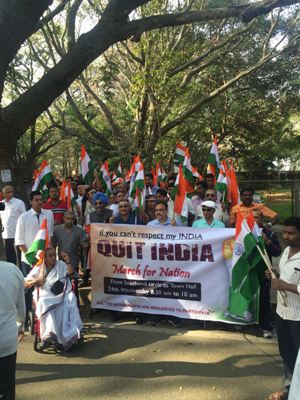 Protestors asking anti-nationals to quit the country if they can't respect India at a rally in Bengaluru on Wednesday